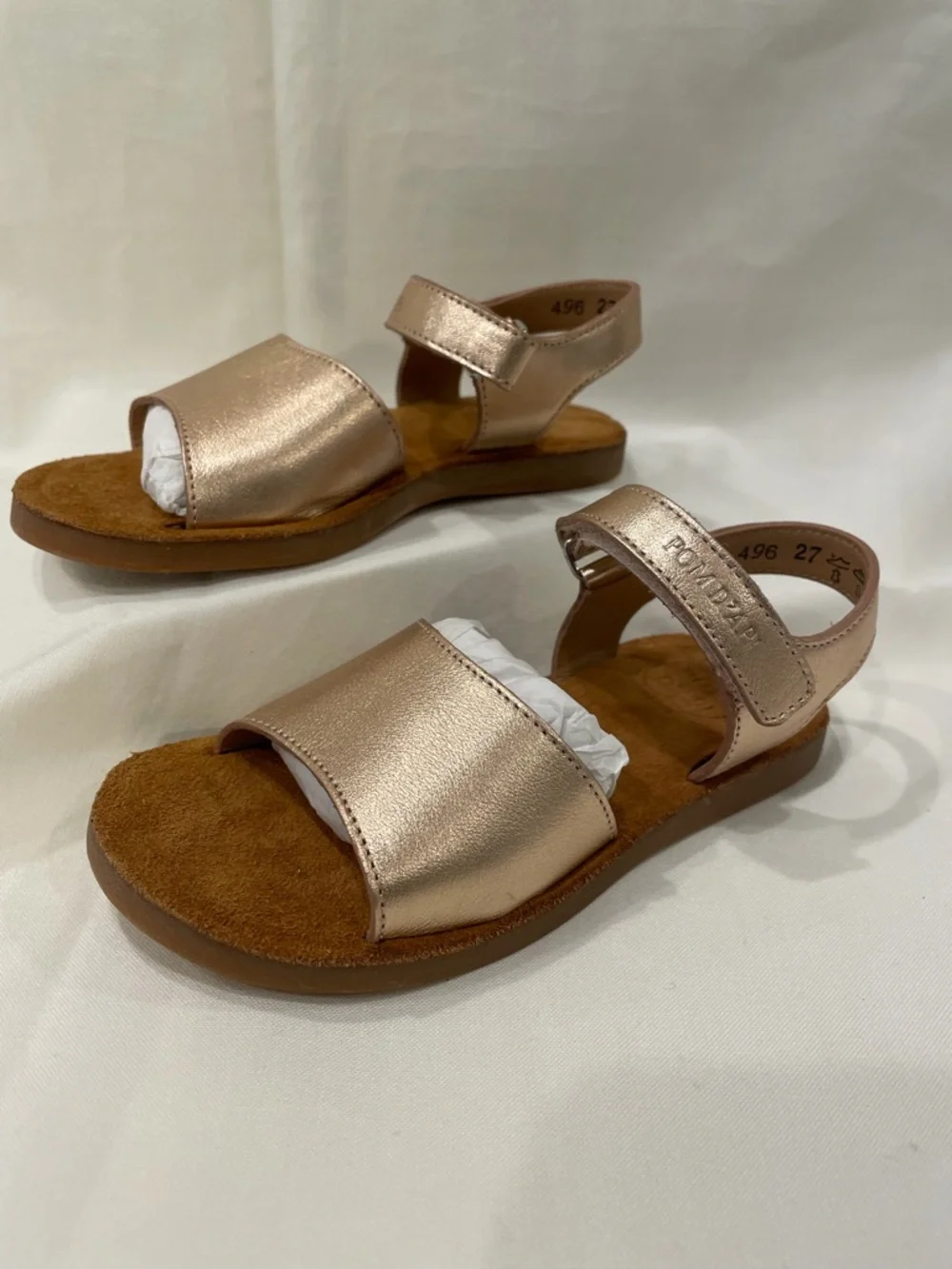 Pom d’Api Kids Metallic Rose Gold Sandals with Hook-and-Loop Strap